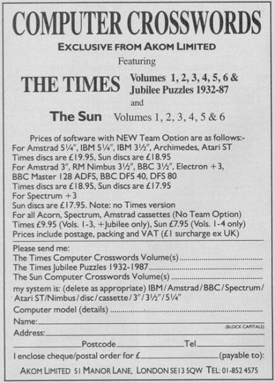Screen from The Times Computer Crosswords Volume 1