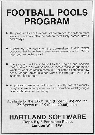 Screen from Football Pools Program
