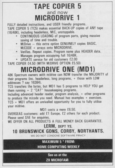 Screen from Lerm Tape Copier 5