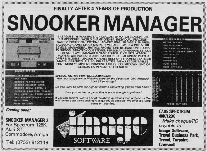 Screen from Snooker Manager 2