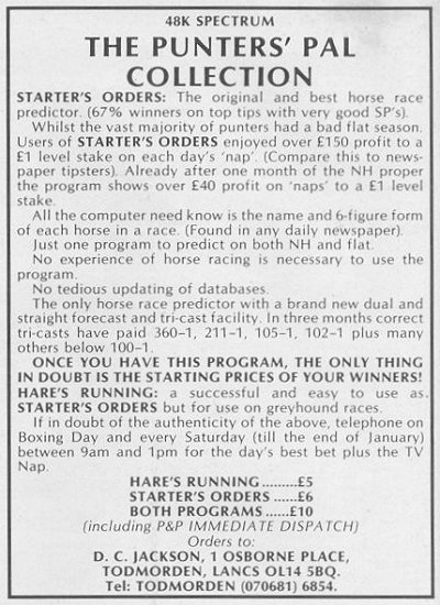 Screen from Starter's Orders