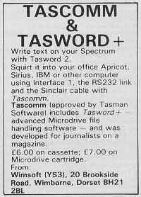 Screen from Tascomm + Tasword+