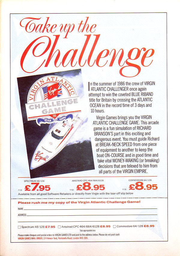 Screen from Virgin Atlantic Challenge