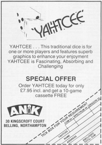 Screen from Yahtcee