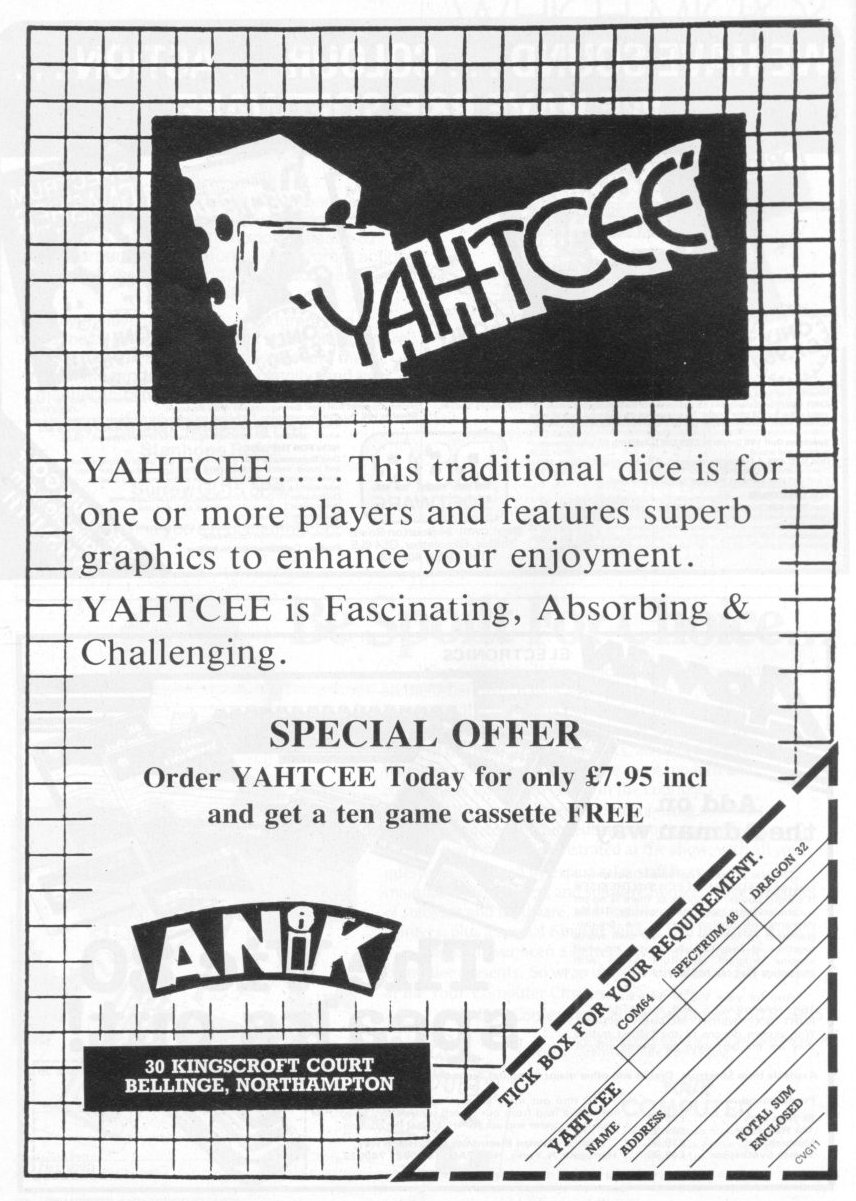 Screen from Yahtcee