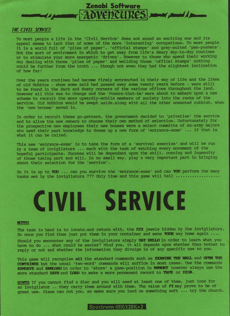 Screen from Civil Service