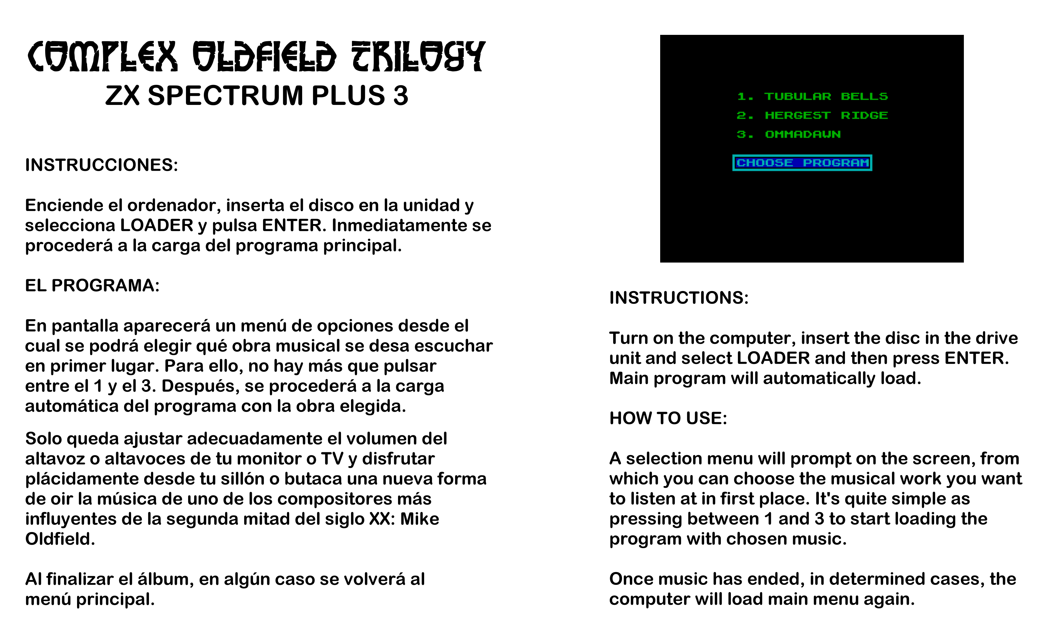Screen from Complex Oldfield Trilogy