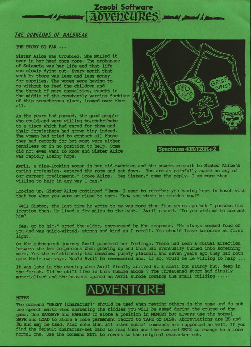 Screen from The Dungeons of Maldread