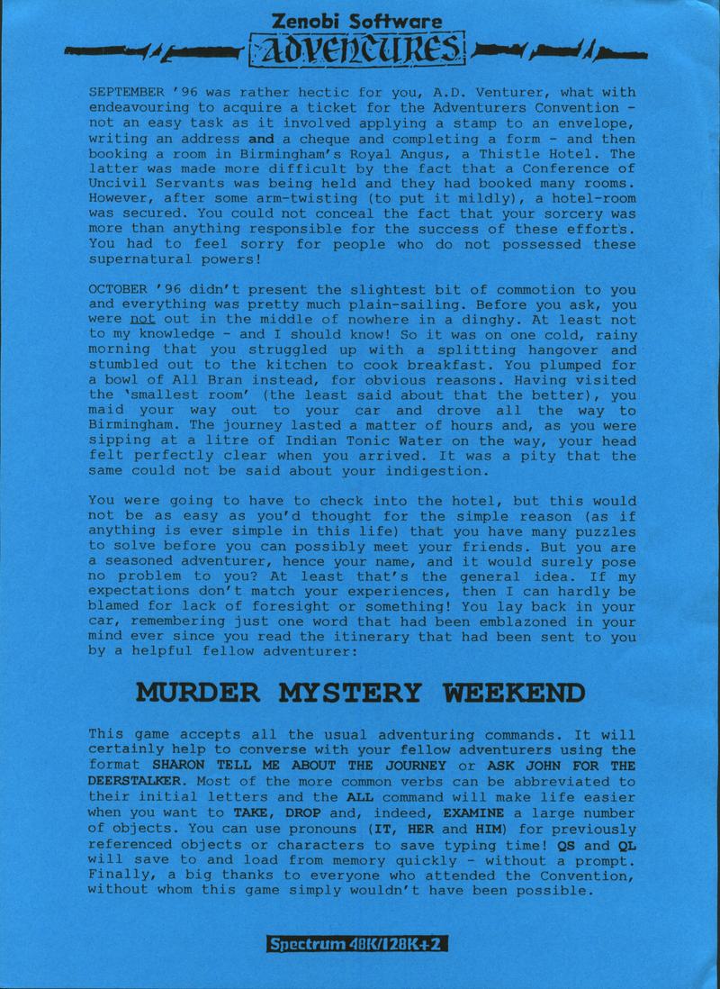 Screen from Murder Mystery Weekend