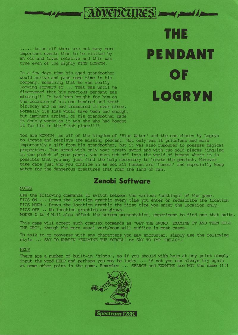 Screen from The Pendant of Logryn