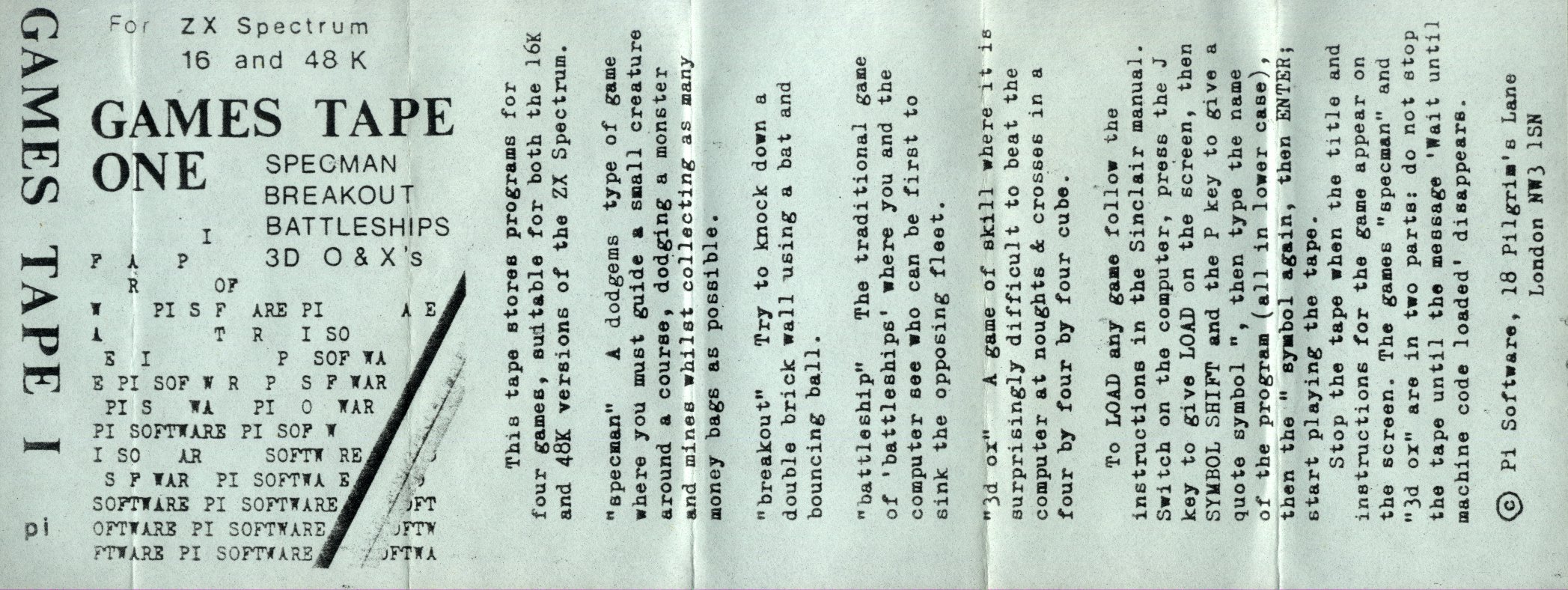 Screen from Games Tape I