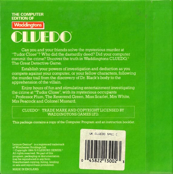 Screen from Cluedo