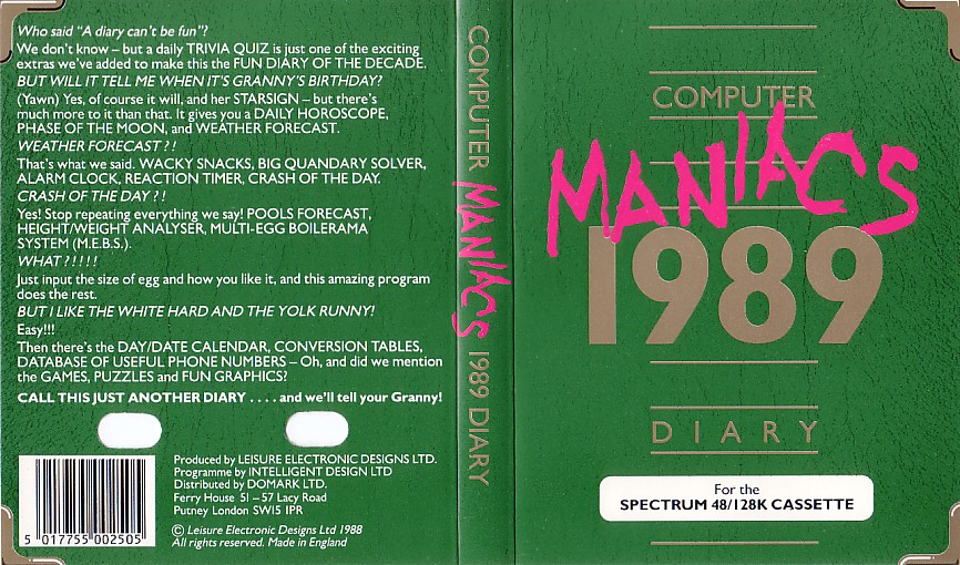 Screen from Computer Maniac's 1989 Diary