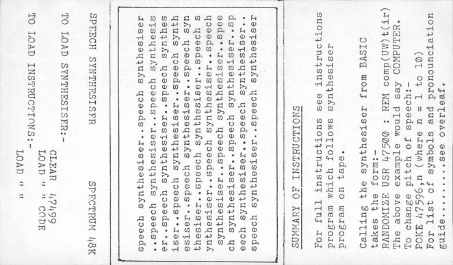 Screen from Speech Synthesiser