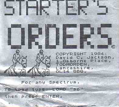 Screen from Starter's Orders