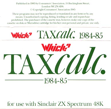 Screen from Which? Taxcalc 1984-85