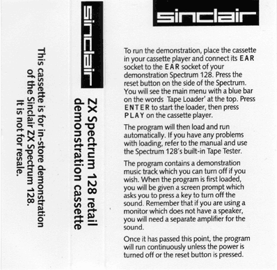 Screen from ZX Spectrum 128 Retail Demonstration Cassette