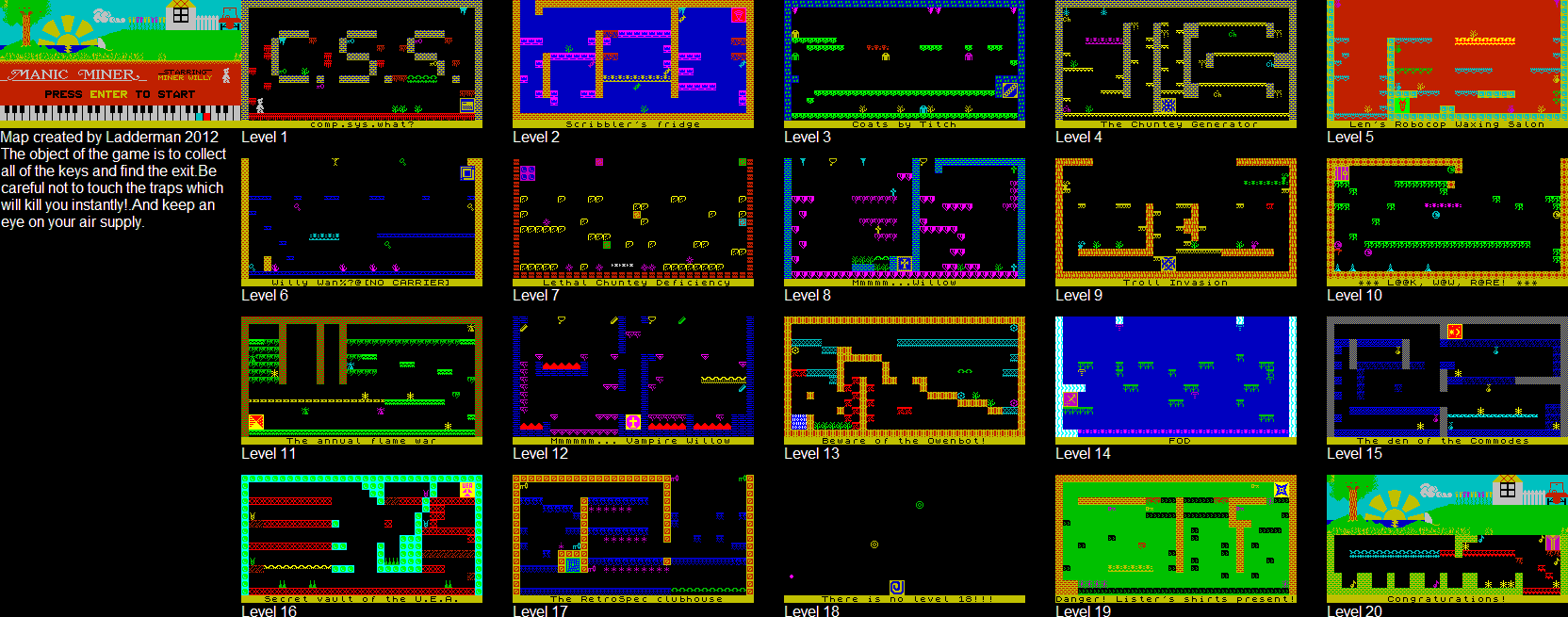 Screen from Manic Miner: comp.sys.sinclair