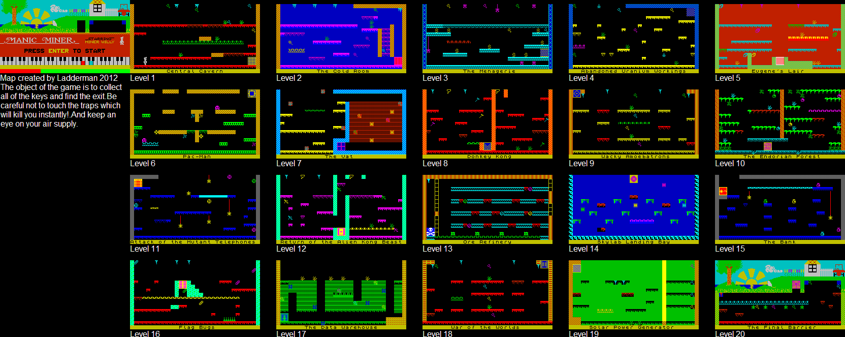 Screen from Manic Miner: Matthew Smith 2008 Remix
