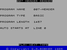 Screen from 007 Header Reader