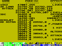 Screen from The A-Z of Game POKEs