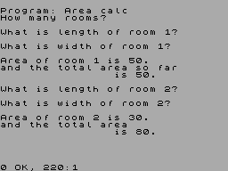 Screen from Area Calculator