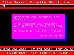 Screen from Assembler for Scorpion 256