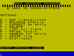 Screen from Bank Account