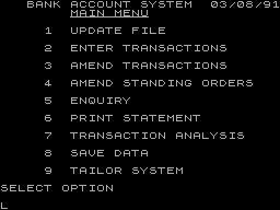 Screen from Bank Account System