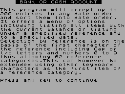 Screen from Bank or Cash Account