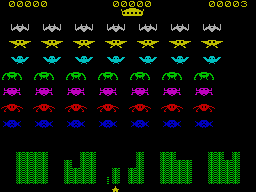 Screen from Base Invaders + Scramble + High Noon