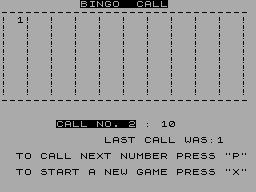 Screen from Bingo Call