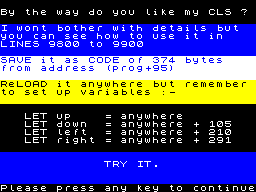 Screen from CLS Routine