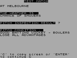 Screen from Champions of Cricket + World Cup Cricket - Data Cassette 1992