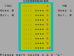 Screen from Code Setter - Code Breaker