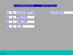 Screen from Contabilidad Domestica + Minitextos + Fichero