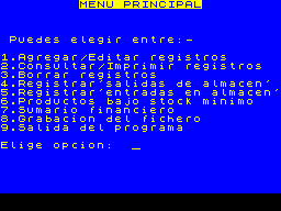 Screen from Control Stock