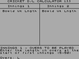 Screen from Cricket Duckworth-Lewis Calculator