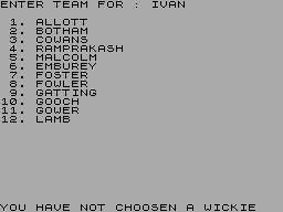 Screen from Cricket Player Data Cassette 1991