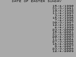 Screen from Date of Easter Sunday