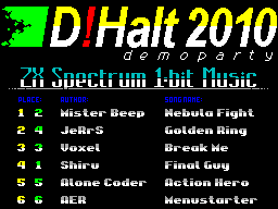 Screen from DiHalt 2010 ZX Spectrum 1-bit Music