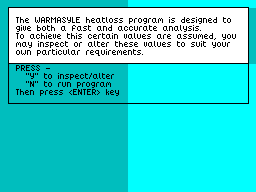 Screen from Domestic Heatloss Calculator