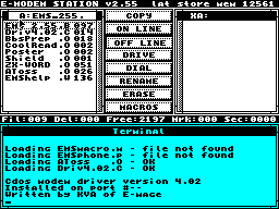 Screen from E-Modem Station