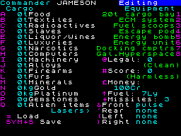 Screen from Elite Commander Editor