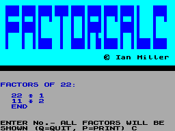 Screen from Factorcalc