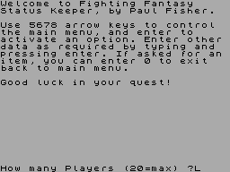 Screen from Fighting Fantasy Status Keeper