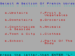 Screen from French Vocabulary Test