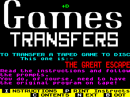 Screen from Games Transfer: The Great Escape