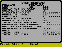 Screen from Gas Bill