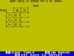 Screen from Gear Table Calculator